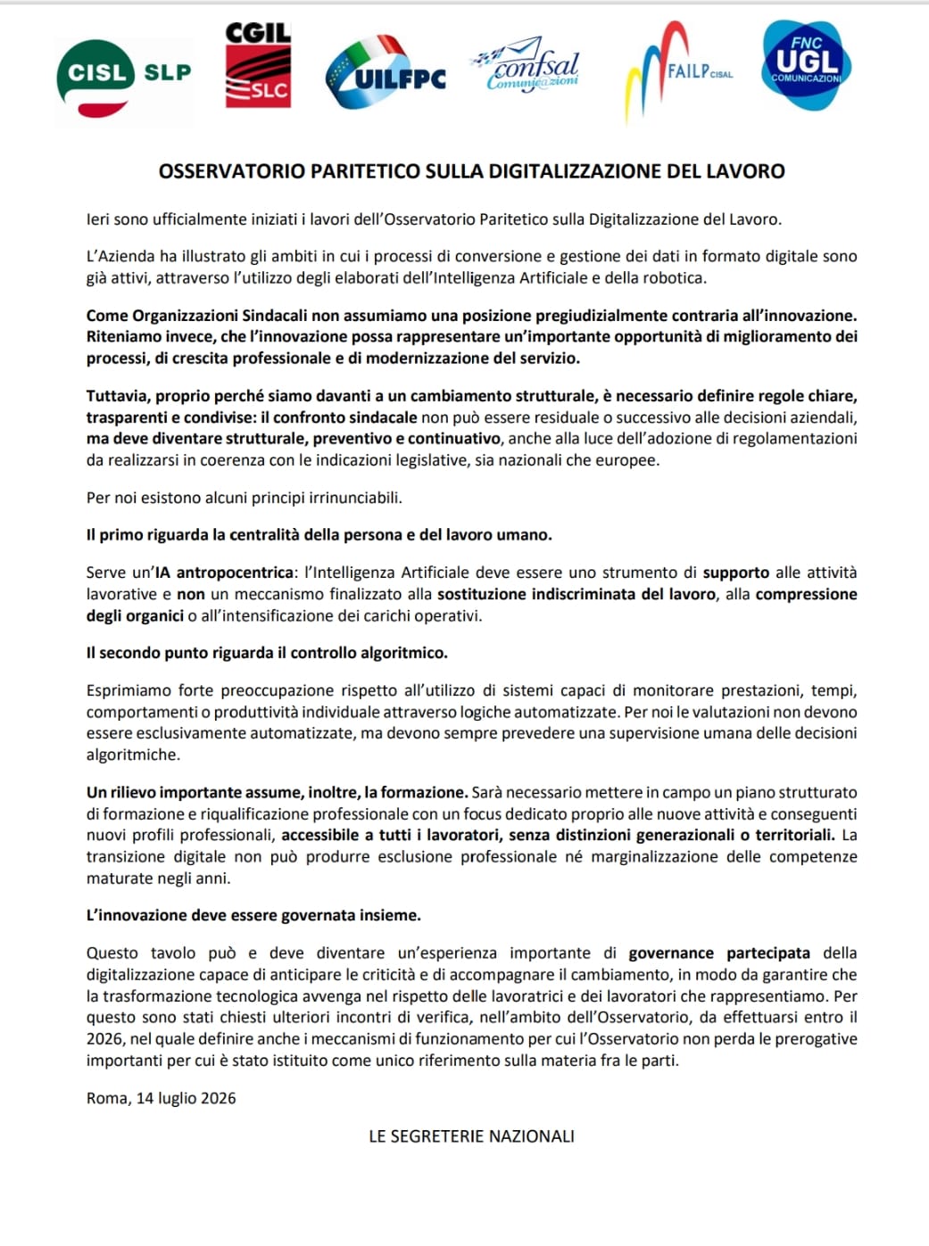 Osservatorio Paritetico Sulla Digitalizzazione Del Lavoro